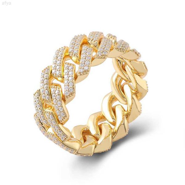 

hiphop iced out cuban links ring lab diamond chain men 14k yellow gold band for, Silver
