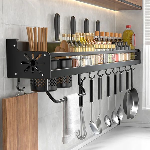 

Dish Rac Kitchen Organizer Shelf Wallmounted Spice Storage Rack Knife Holder Wall Seasoning Chopstick Spoon Shovel Sheif 231123