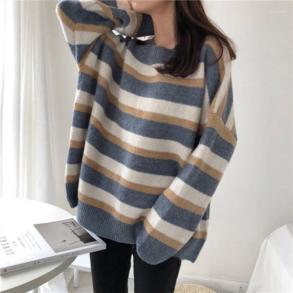 

Women' Hoodies Women' Clothing Long-sleeved Pullover Korean Fashion Sweater Stitching Stripes Lazy Harajuku Style Loose All-match Tops, Black