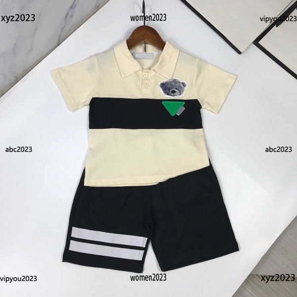 

fashion tracksuits summer kid sets pure cotton baby suit 2pcs cute teddy bear print polo shirt shirt and striped decorative shorts, White
