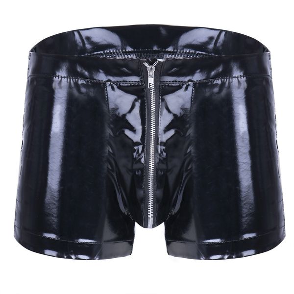 

party club briefs men's pvc shiny panties shorts zipper underwear, Black;white