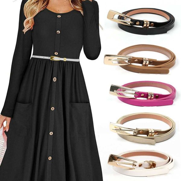 

belts 1pc alloy women's thin skinny thin belt faux leather waistband adjustable cinch waist band vintage ladies dress cummerbands w0424, Black;brown