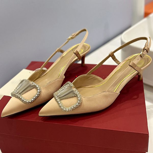 

2023 stilettos women 's shoes sandals women rhinestone chain bride dresses buckle high heels pointed toe ankle bright diamond-chain hig, Black