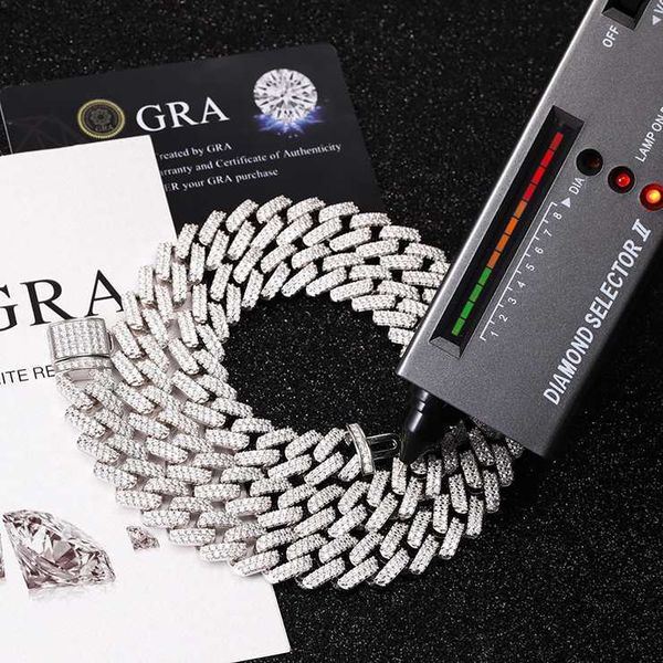 

yu ying jewelry gold plated sterling silver 13mm 2 rows vvs moissanite diamond cuban link chain