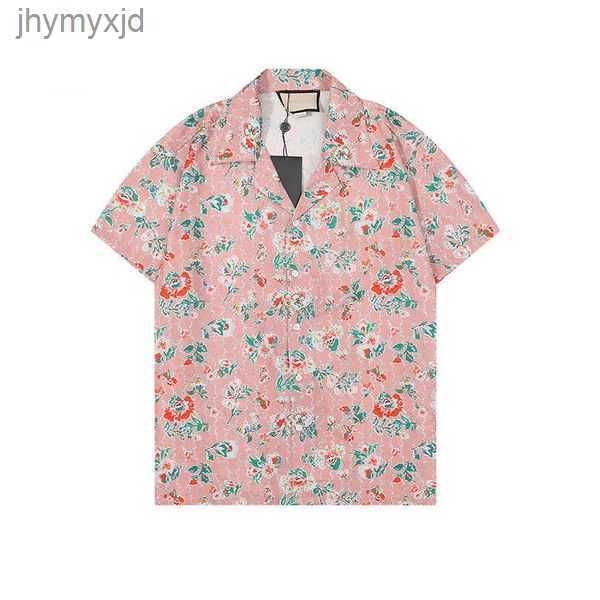 

22ss luxury designer shirts mens fashion geometric print flower pink bowling shirt hawaii floral casual men slim fit short sleeve 16 7w7g, White;black