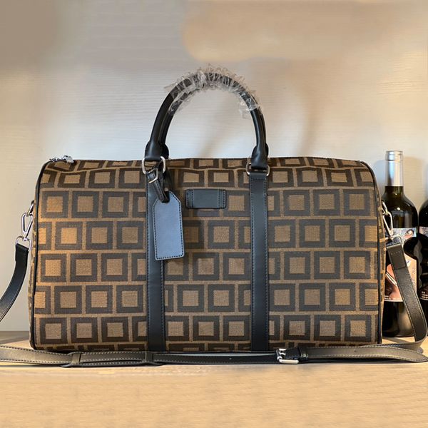 

duffel bags 50cm large capacity travel sale women men genuine leather shoulder fashion bag carry on luggage bottom rivets with lock head fen