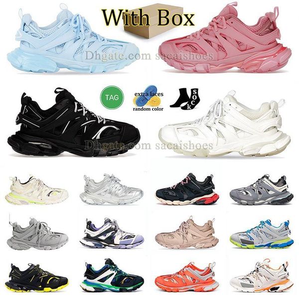 

with box designer shoe 3 sneaker men women casual shoes paris 3.0 triple white black grey pink purple leather nylon printed platform dhgate