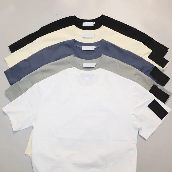 

new men's t-shirts classic quality 260g double-yarn plain cotton t-shirt loose base exquisite embroidered badge men's short-sleeve, White;black