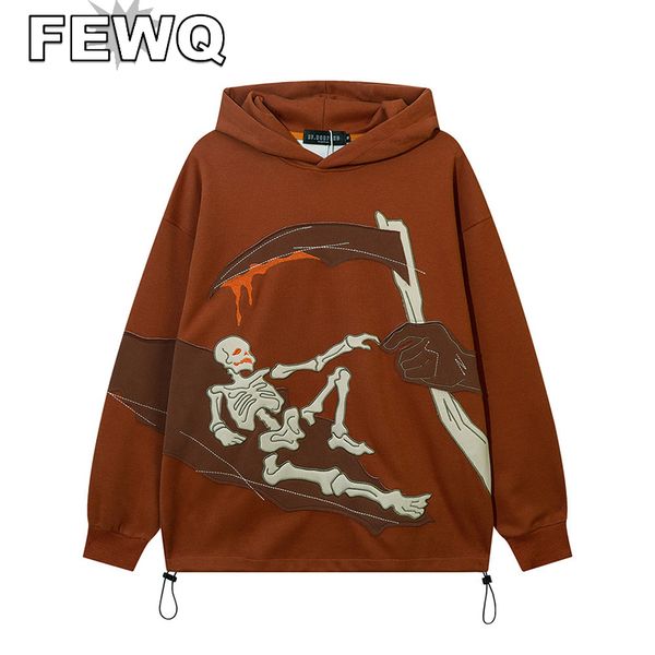 

men's hoodies sweatshirts fewq y2k men's hoodie high street stitching colorful embroidery men's sweatshirt harajuku pullovers, Black