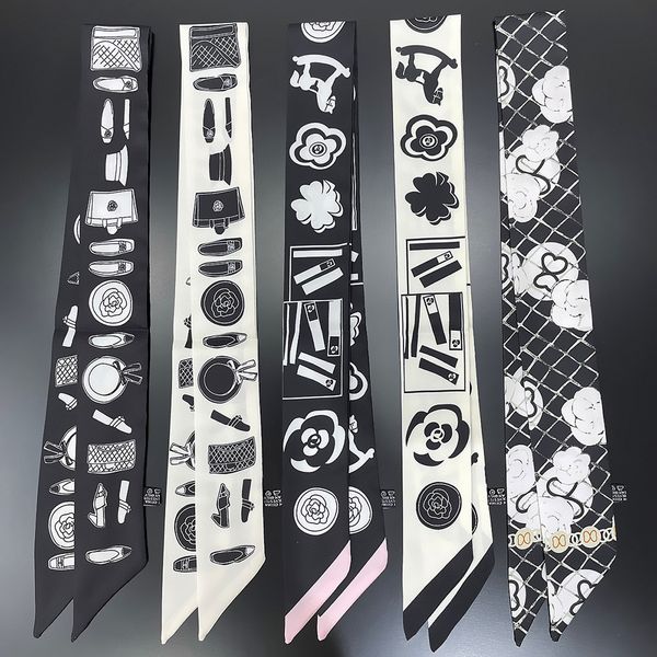 

luxury brand scarf 95cm*5cm paris chains printed bag strap scarf women small silk scarf headband long bag accessories ribbon, Blue;gray