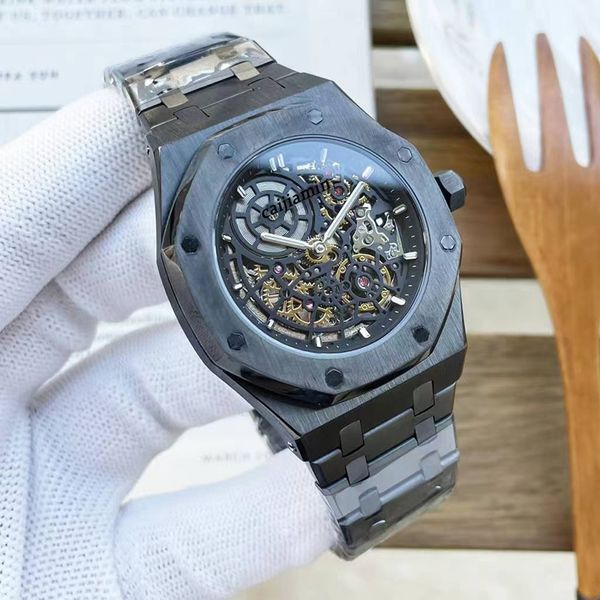 

men mens automatic watch black skeleton mechanical watch men watches 42mm diver sport steel strap movement wristwatch montre de luxe, Slivery;golden