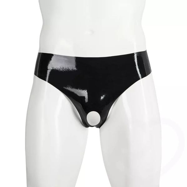 

lingerie men's pvc bright leather briefs open hole underwear, Black;white