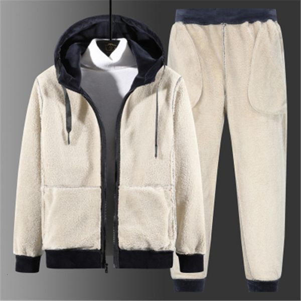 

men's tracksuits winter men's wool track suit men's thick warm hoodiesweatpants set men's hooded sweatshirt set men&#039, Gray
