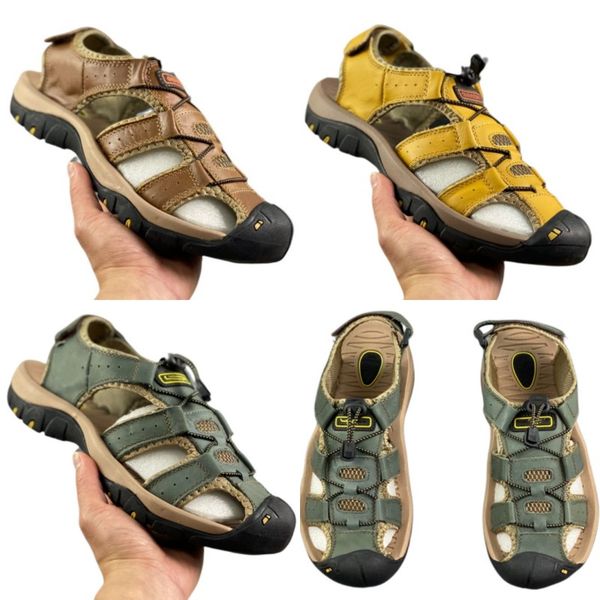 

summer men's sandals classic hole-shaped designer slippers comfortable breathable sneakers cowhide roman sandals rubber soled casual sh, Black