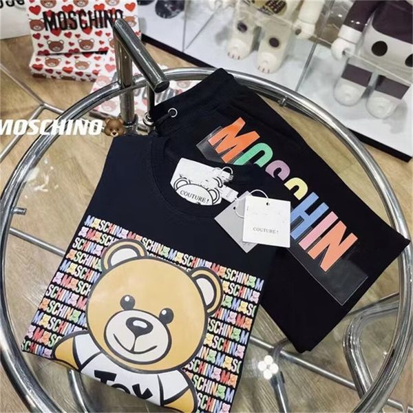 

summer clothing sets men's and women's two-piece set bear series children's clothes short sleeve t-shirt shorts pure cotton w, White