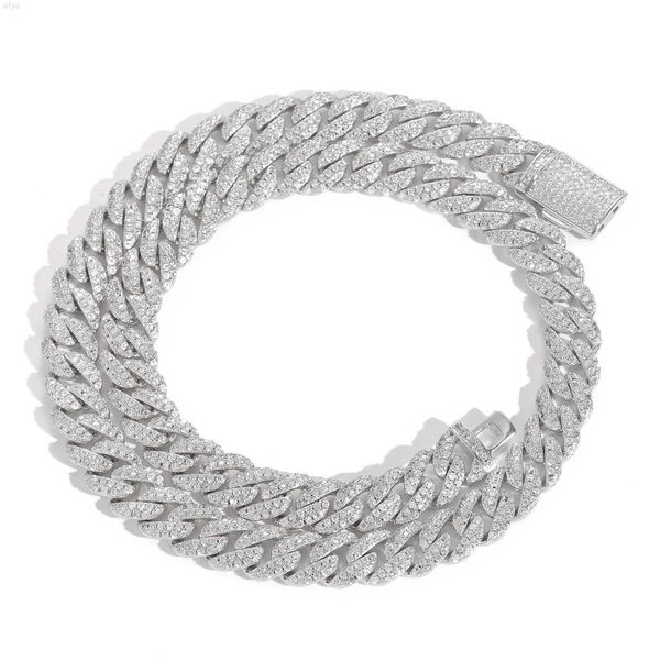 

iced out pass diamond tester vvs moissanite necklace bracelet 10mm cuban link chain, Silver
