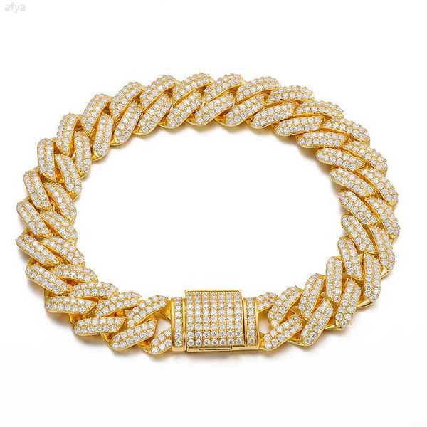 

drop shipping hop men 13mm real gold filled 925 sterling silver vvs moissanite cuban link bracelet