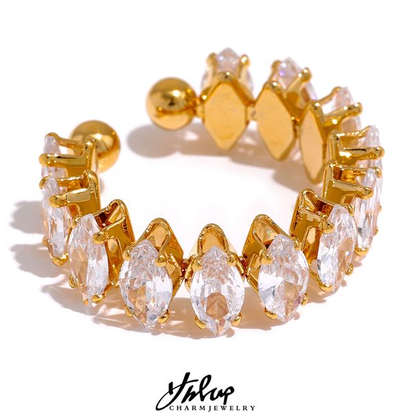 

cluster rings yhpup waterproof luxury shiny 3a cubic zirconia exquisite stainless steel chic open ring adjustable fashion jewelry korean wom, Golden;silver