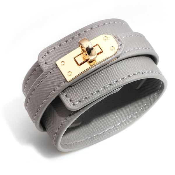 

charmsmic european style wide leather bracelet & bangles for women fashion jewlery brown red color party wristbands wholesale, Black