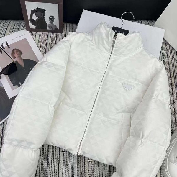 

Woman Clothing 2023 Autumn And Winter New Classic Triangle Solid Back Embroidered Letter Decoration Hooded Pellet Bomber Coat, Black