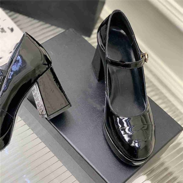 

fashion dress shoes 2023 channel women leather high heel metal buckle letter logo wedding party business casual flat shoes 05-08, Black
