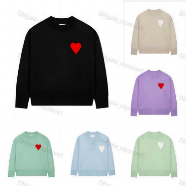 

fashion classic amis paris mens designer amies knitted sweater embroidered red heart solid color big love round neck sweaters for men and wo, White;black