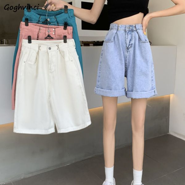 

women's shorts straight denim shorts women solid simple adjustable high waist korean style students all-match washed streetwear leisure, White;black