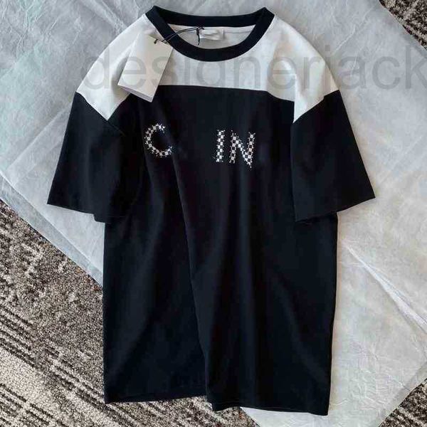 

women's t-shirt designer early spring new checkerboard rivet printing color matching casual loose age reducing t-shirt short sleeve wom, White