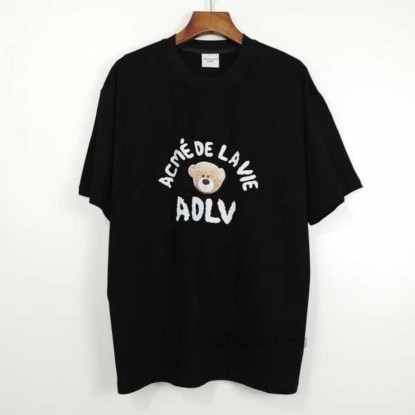 

men's korea fashion brand adlv teddy bear short sleeve doughnut and girls' t-shirt couple's loose half sweep size 11 dieo, White;black