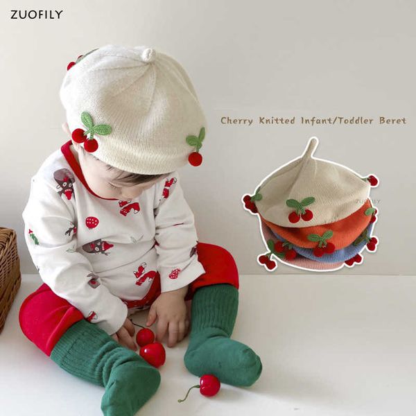 

caps new baby hat solid color kids boy girls cherry warm beret knitted hats newborn autumn winter children painter cap infant bonnet p230424, Yellow