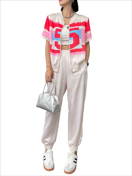

two piece dress designer chan home 2023 new summer women's sets fashion trousers womens grade leisure sports suit birthday mother', White