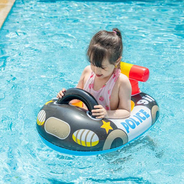 

life vest buoy baby inflatable swimming pool swimming ring sitting floating children cartoon police car swimming ring with seat lifebuoy j23