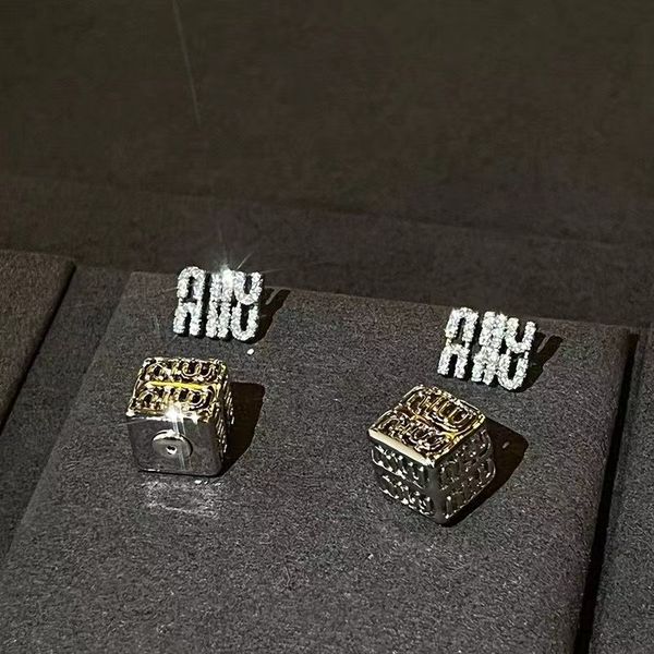 

stereoscopic miu female earrings glittering diamond letters, niche fashion, two wear and versatile, Golden;silver