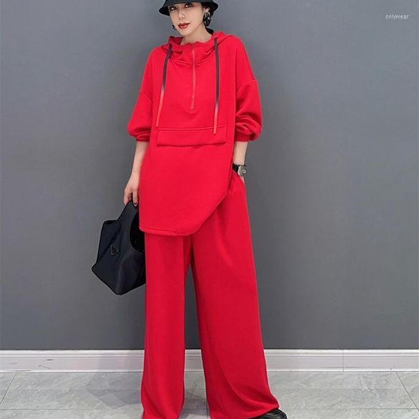 

Women's Pants 2023 Spring Two Pieces Clothing Set For Women Casual Long Suit Solid Color Hooded Tops And Wide Leg Trousers, Black