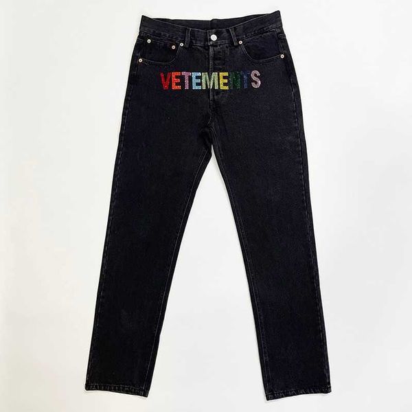 

men's jeans vetements jeans colored diamonds loose casual jeans men women 11 vetements straight trousers jeans men j230420, Blue