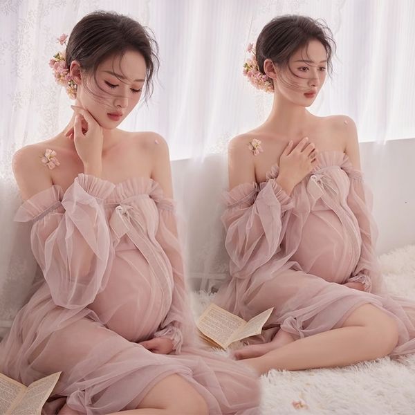 

maternity dresses dvotinst women pography props pink mesh perspective pregnancy dress studio shoot poshoot po clothes 230424, White