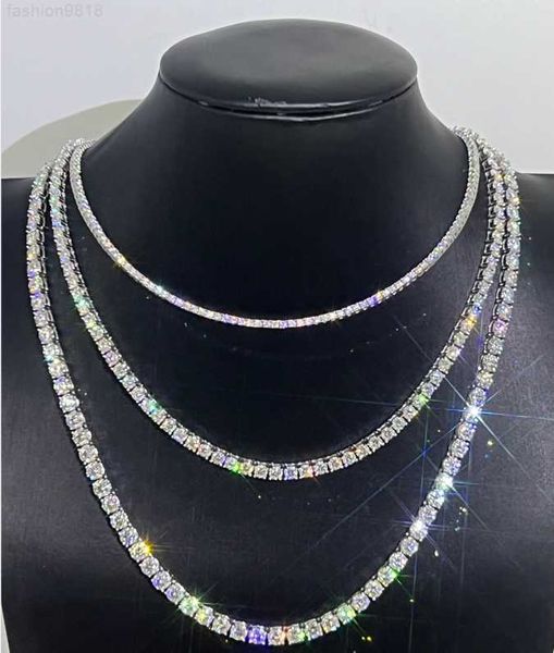 

pass diamond test gold plated 925 silver moissanite diamond tennis necklace chain bracelet 2mm--6mm fashion hip hop jewelry