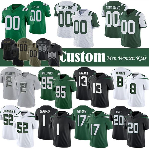 

8 aaron rodgers 13 allen lazard ny football jersey custom new yorks jetes ahmad sauce gardner garrett wilson breece hall quinnen williams mi, Black;red