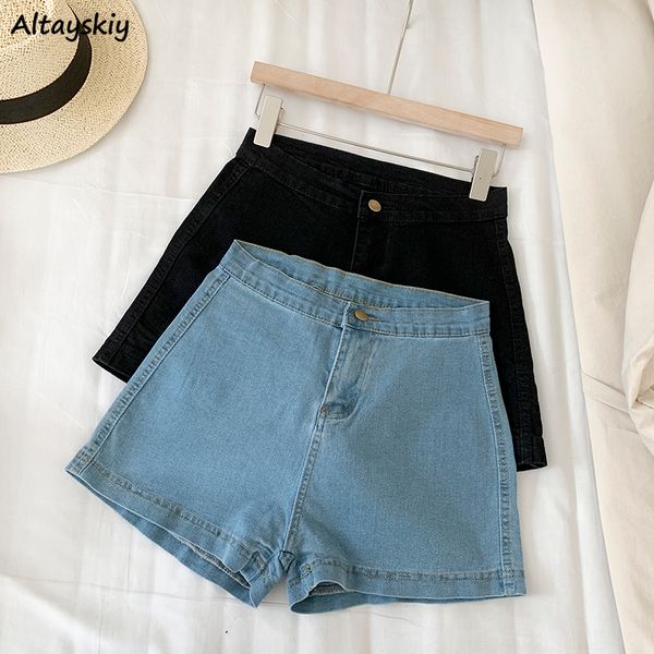 

women's shorts denim shorts women solid black streetwear zipper fly stretchy trousers high waist summer all-match vintage casual short, White;black
