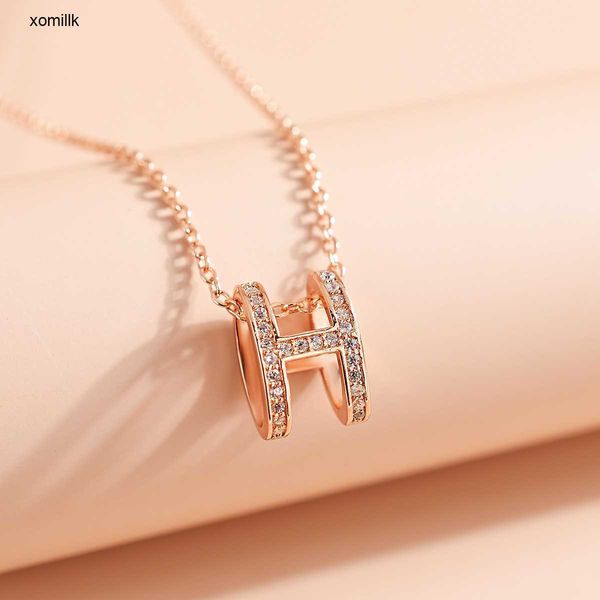 

hermm designer necklace strands h letter women s diamond set zircon small design pendant fashion net red collar chain jewelry dmw7, Black