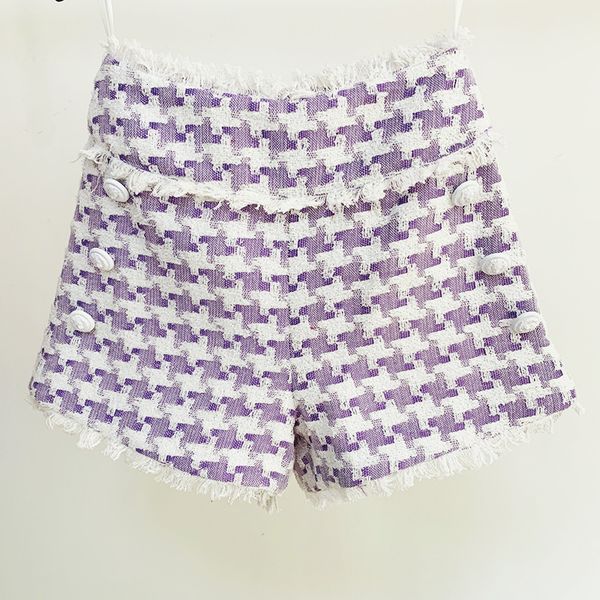 

women's shorts high street est fall winter designer fashion women's lion buttons tassel fringed houndstooth tweed shorts 230425, White;black
