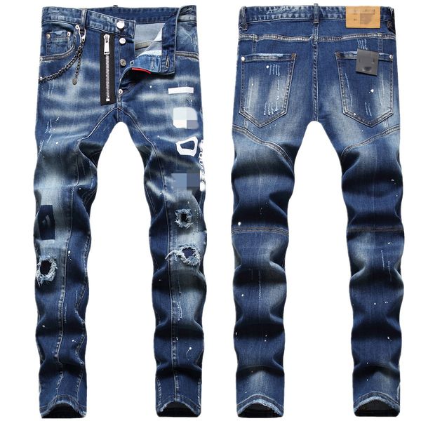 

mens jeans stree dsquare mens luxury designer denim jeans d2 men denim jeans dsquare embroidery pants fashion holes trousers mens clothing d, Blue
