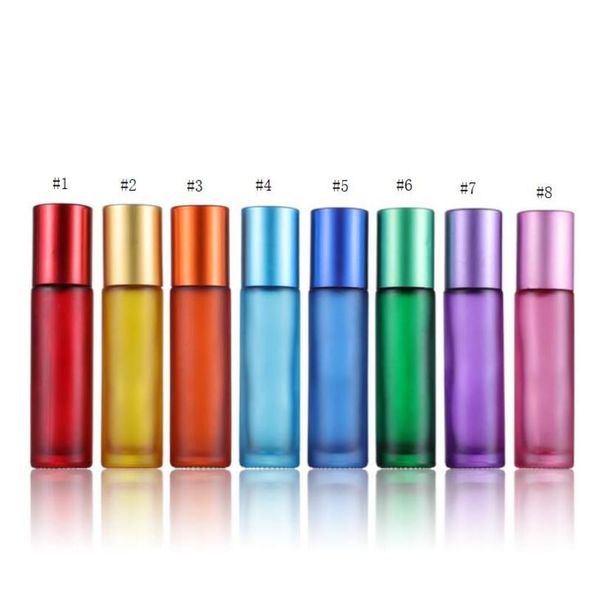 

100pcs/lot thick colorful frosted 10ml 1/3oz roll on glass perfume bottle fragrances essential oil bottle roller ball