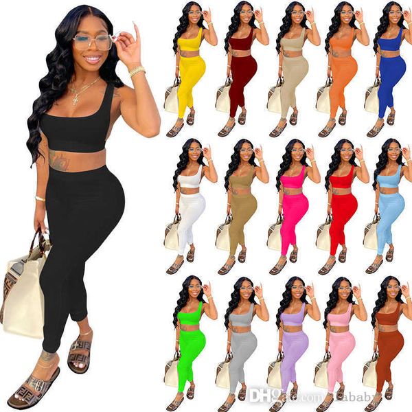 

summer women tracksuit 2023 new two piece pants set sleeveless backless vest sports bra yoga sets casual suit athletic wear clothing, White