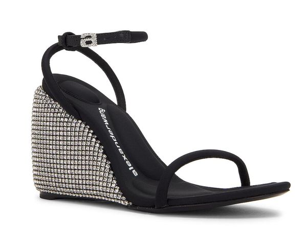 

elegant brand dahlia heeled wedge sandals wang shoes women crystal glass strappy with lambskin lining party wedding perfect walking original, Black