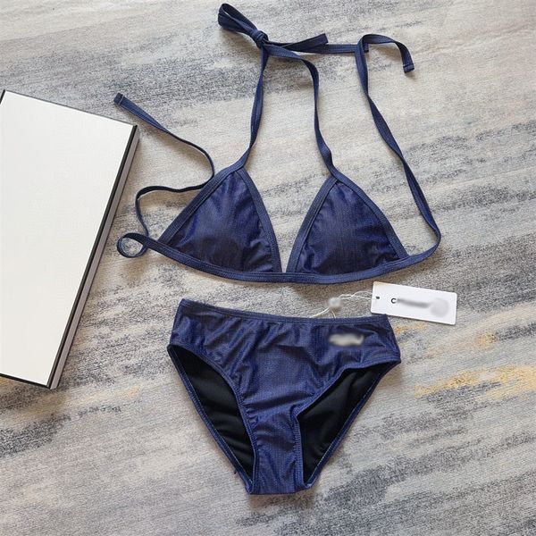 

luxury designer swimwears bikini womens summer strap elegant blue bikini split set