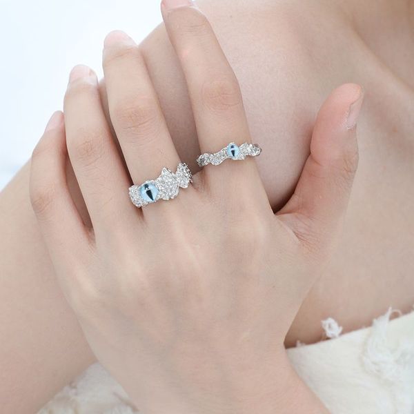 

unique engagement ring couple rings cat pupil ring female students design personality cool wind advanced sensory finger opening adjustable i, Silver