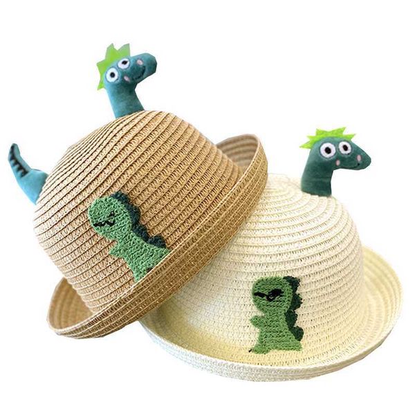 

caps new cartoon dinosaur children straw hat kids summer bucket panama for girls boys travel cap baby sun hats 1-3 years p230424, Yellow