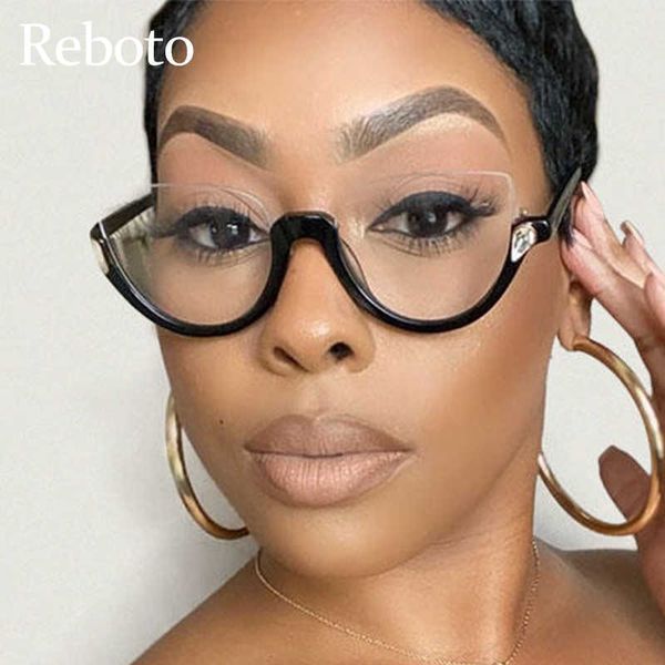 

fashion half-frame sunglasses trendy glasses frame women half black anti blue light eyeglass luxury crystal cleear s okularyb4of, White;black