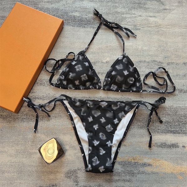 

luxury designer swimwear l women's summer elegant black classic strap bikini split swimwear